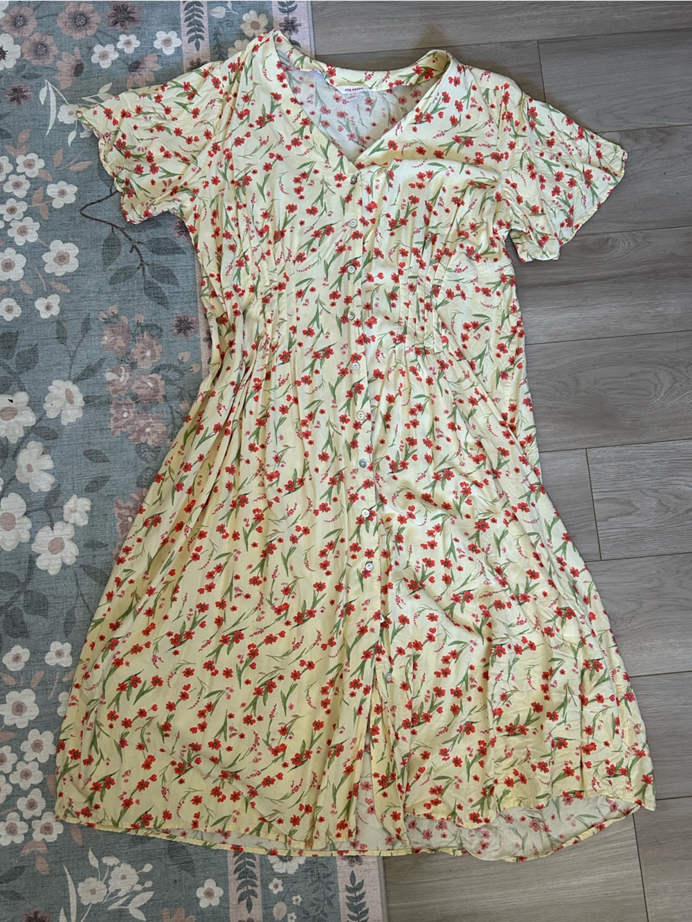 Joe Fresh Cream Floral Midi Dress with Red Flowers
